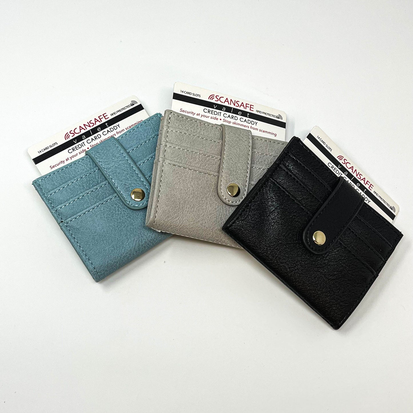 Wallet ScanSafe Card Case Guard Against Identity Theft Soft Case 12 Slot with Top Opening Slots Credit Card Caddy Assorted Colors (SCLG SCLB SCLBLK)