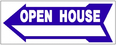Sign Rider Corrugated Arrow Open House Blue 9"tall x 24" wide double sided corrugated (CBLOH)