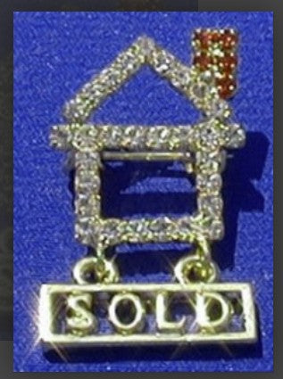 Pin- Small Crystal House with Red Chimney and Sold Sign (BHOUSE)