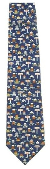 Men's Tie- Blue with Smal Houses (MTSOLD)