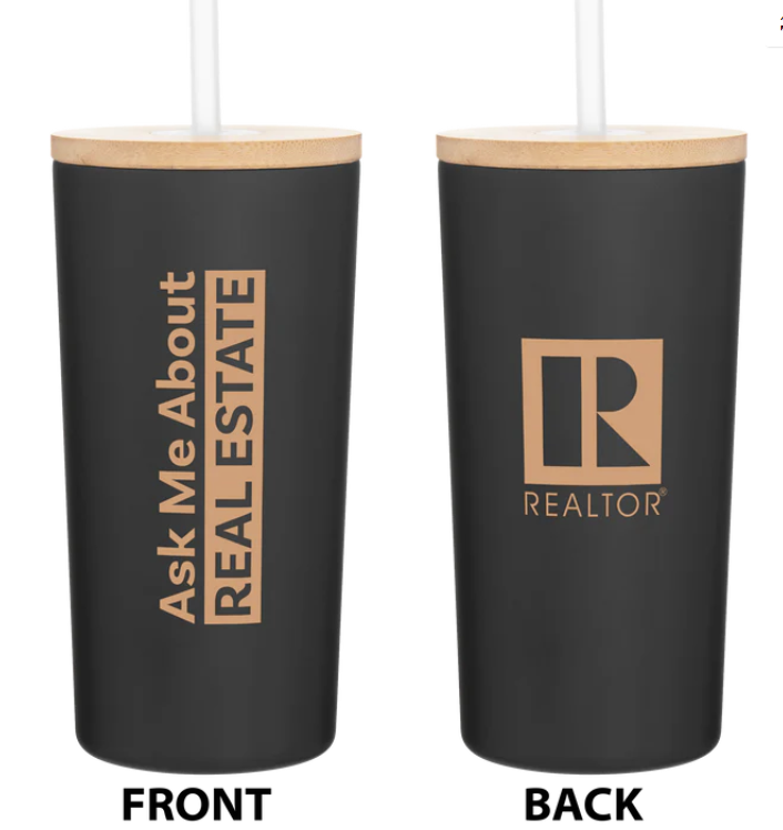Realtor Insulated Tumbler with Bamboo Lid and Soft Straw 16.9oz (RTASKB RTASKN)