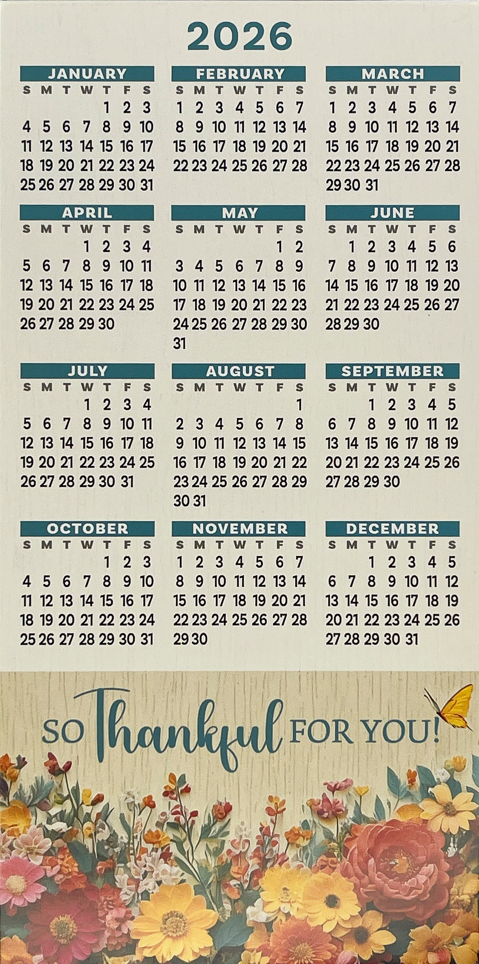 2026 Year-at-a-Glance Calendar with Business Card Magnet - 5 Pack (YG905 YG908 YG909)