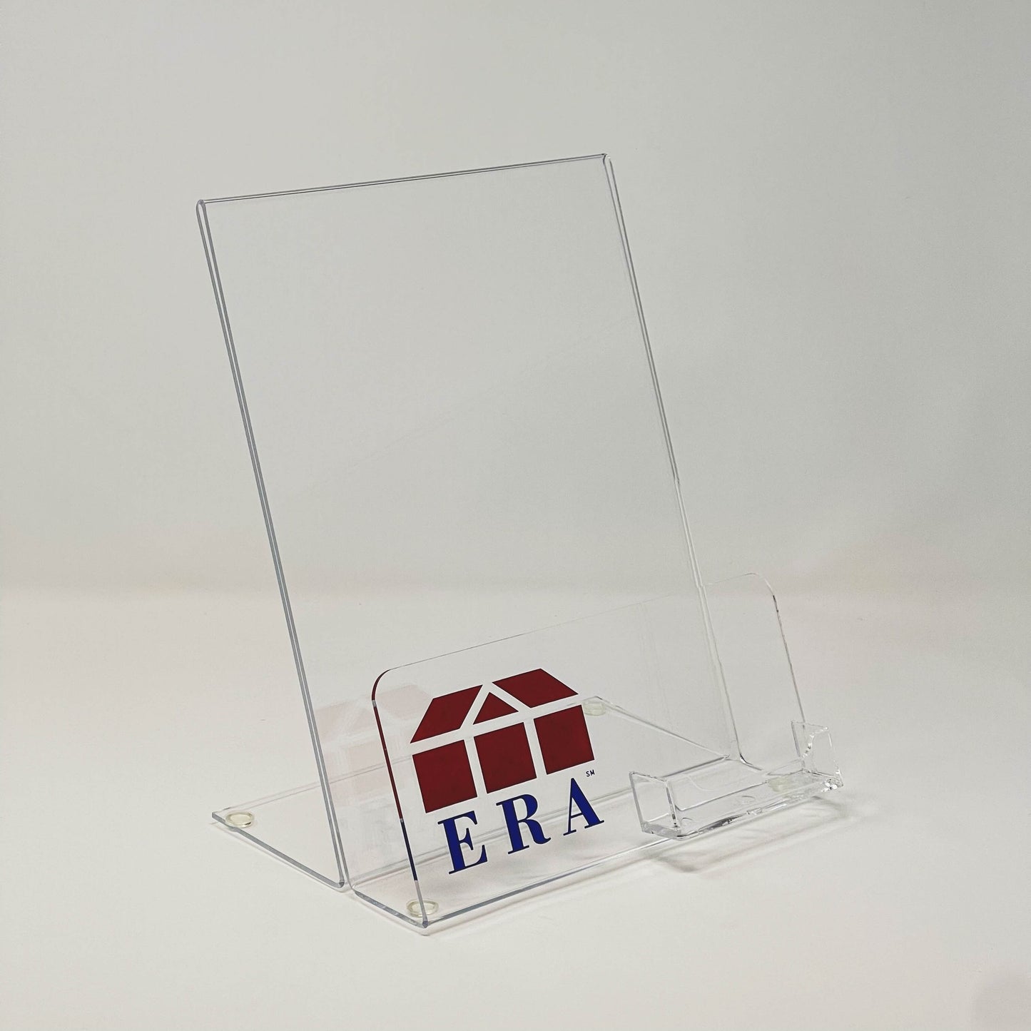 Indoor Flyer Stand Clear Brochure Box Holder ERA Logo Holds approx. 200-250 8 1/2" x 11" flyers with Business card holder attachment (INDER)