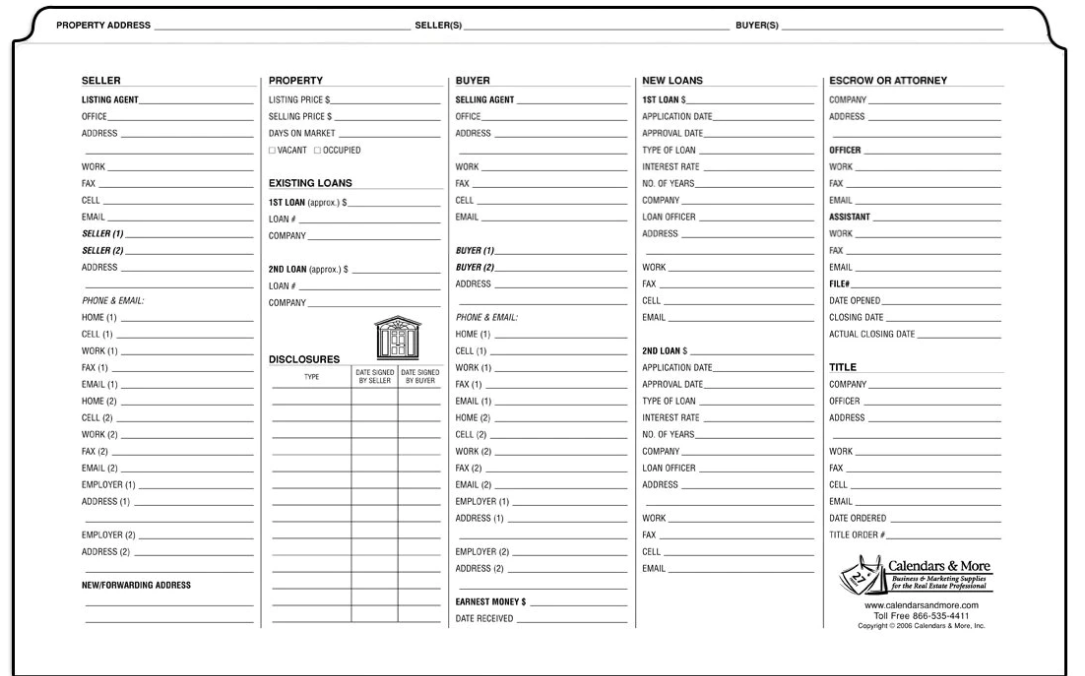 Transaction Folder Legal Size pack of 10 Detailed for your listing and selling record information and paperwork storage (TRANS)