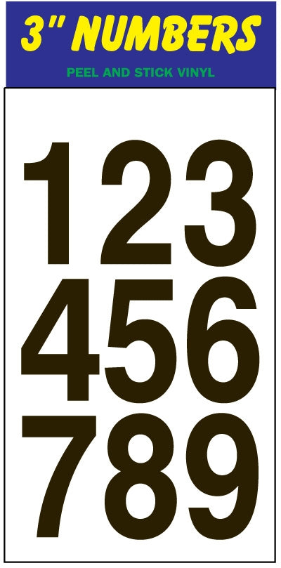 Vinyl 3 Inch Numbers Decal/ Sticker Assorted Colors (VS3NR VS3NB)