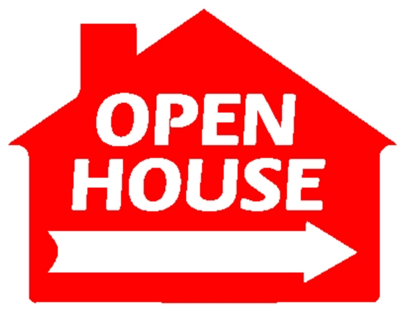 Sign House Shape Open House with Arrow Red 23"wide x 17"tall double sided corrugated (SHOPH)