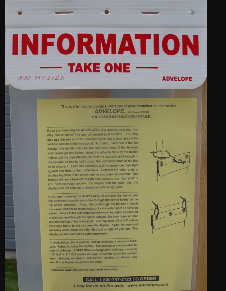 Advelope Information Take One Brochure Flyer bag holder (ODFLP)