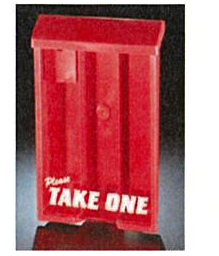 Outdoor Flyer Brochure Box Please Take One in red letters accommodates 125 sheets of 8 1/2"x 11" flyers This item will strap around most yard posts with the cable tie or screw directly onto the post Assorted Colors (OMCFW OMCFB OMCFR)