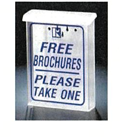 Outdoor Flyer Brochure Box White Free Brochures Please Take One in Blue letters snap top of 8 1/2" x 11" flyers This item will strap around most yard posts with the cable tie or screw directly onto the post (OFLHB)