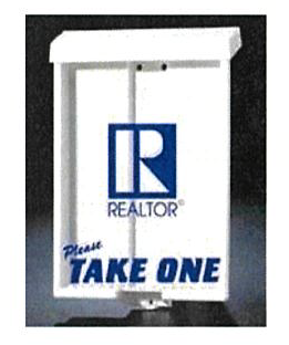 Outdoor Flyer Brochure Box REALTOR branded logo accommodates 75 sheets of 8 1/2" x 11" flyers This item will strap around most yard posts with the cable tie or screw directly onto the post (OBBRL)