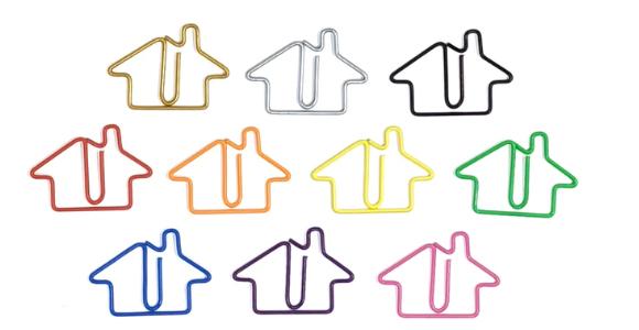 Multi Color House Shaped Paper Clips 50 count (HCOLO)