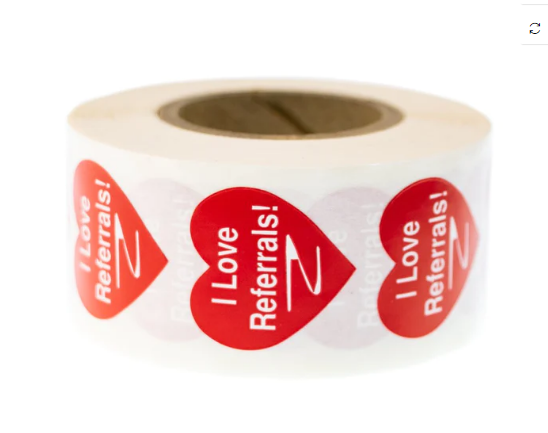 Stickers Heart Shaped I Love Referrals Roll of 500 3/4" x 3/4" Small (SILRS)