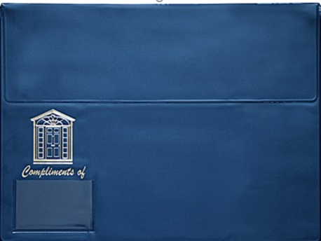 Vinyl Document Folders Legal Size Compliments of with 2 House Logo Styles and business card holder attachment Assorted Colors (OVDFBK OVDFB OVDFO OVDFM OVDFG OVDFR)