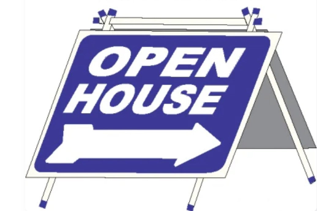 Sign - PVC A Frame Open House Blue OR Red with Large CORRUGATED sign 24" wide x 18" tall (AFCBL AFCRD)