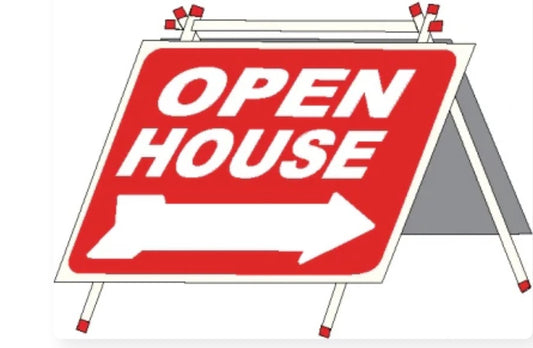 Sign - PVC A Frame Open House Blue OR Red with Large CORRUGATED sign 24" wide x 18" tall (AFCBL AFCRD)