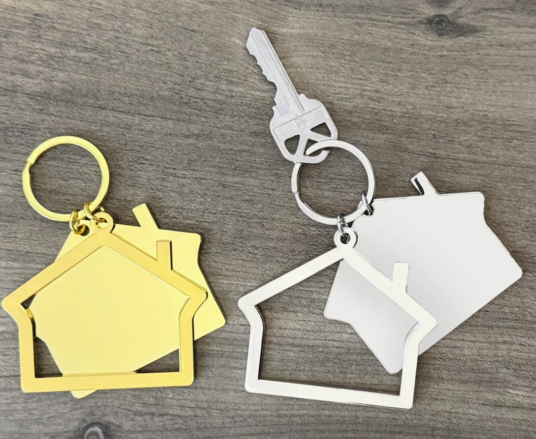 House Key Ring - 2 Houses on one - Large  - Silver (K2HS) or Gold (K2HG)