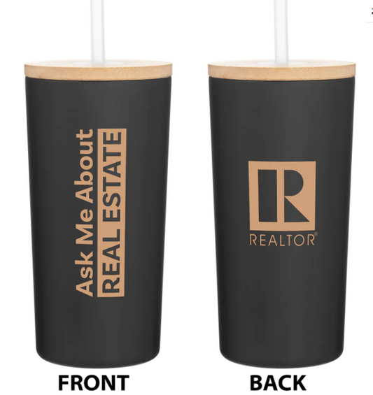 Realtor Insulated Tumbler with Bamboo Lid and Soft Straw 16.9oz  (RTASKB RTASKN)