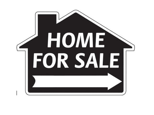 Sign House Shape HOME FOR SALE with Arrow -Designer-Black and White  23"wide x 17"tall double sided corrugated (SH4BK)