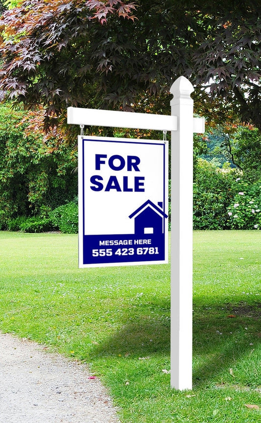 Sign Post Vinyl Yard Post White 72" Tall 48"Arm PVC (POSTW)