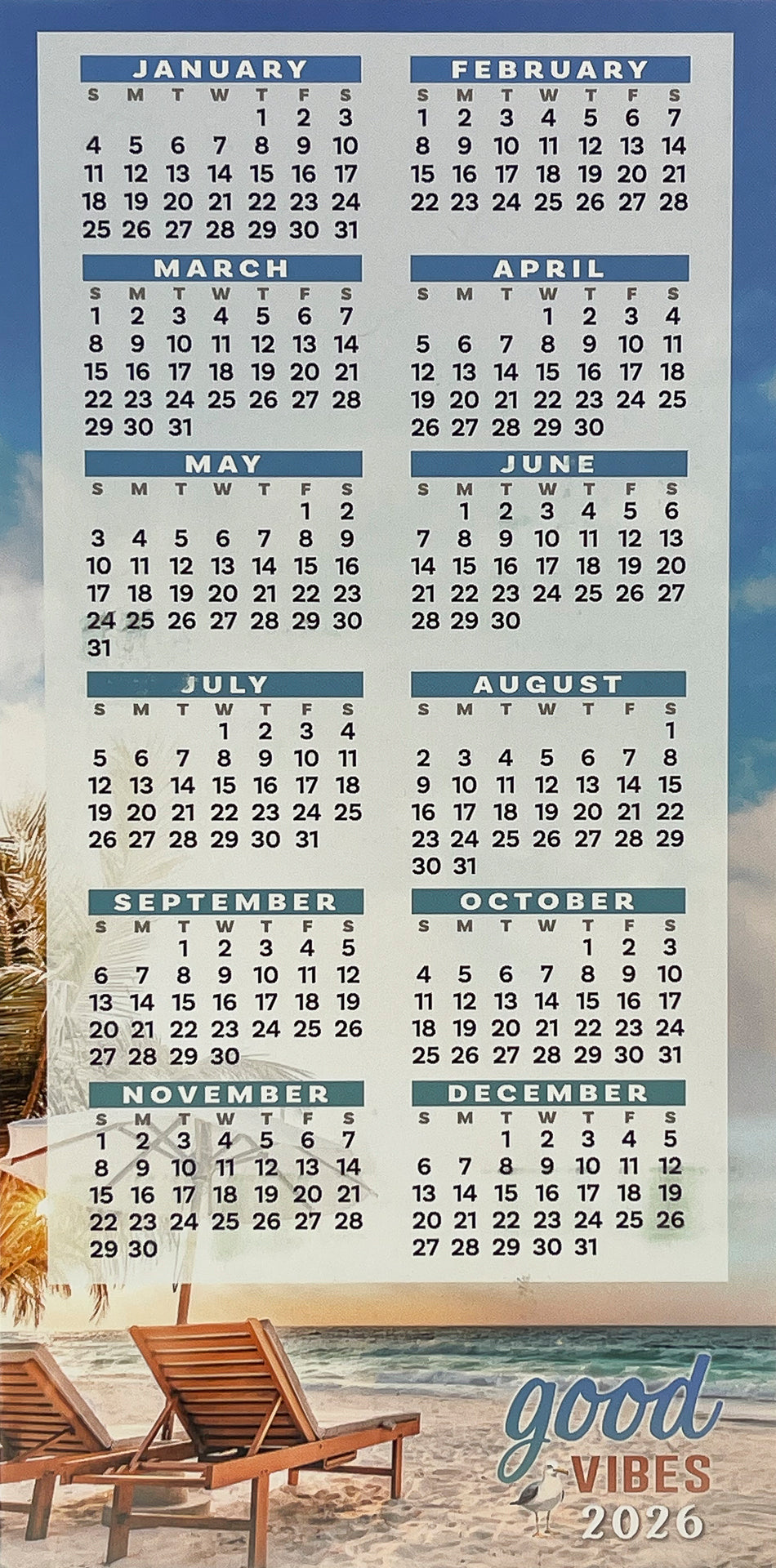 2026 Year-at-a-Glance Calendar with Business Card Magnet - 5 Pack (YG905 YG908 YG909)