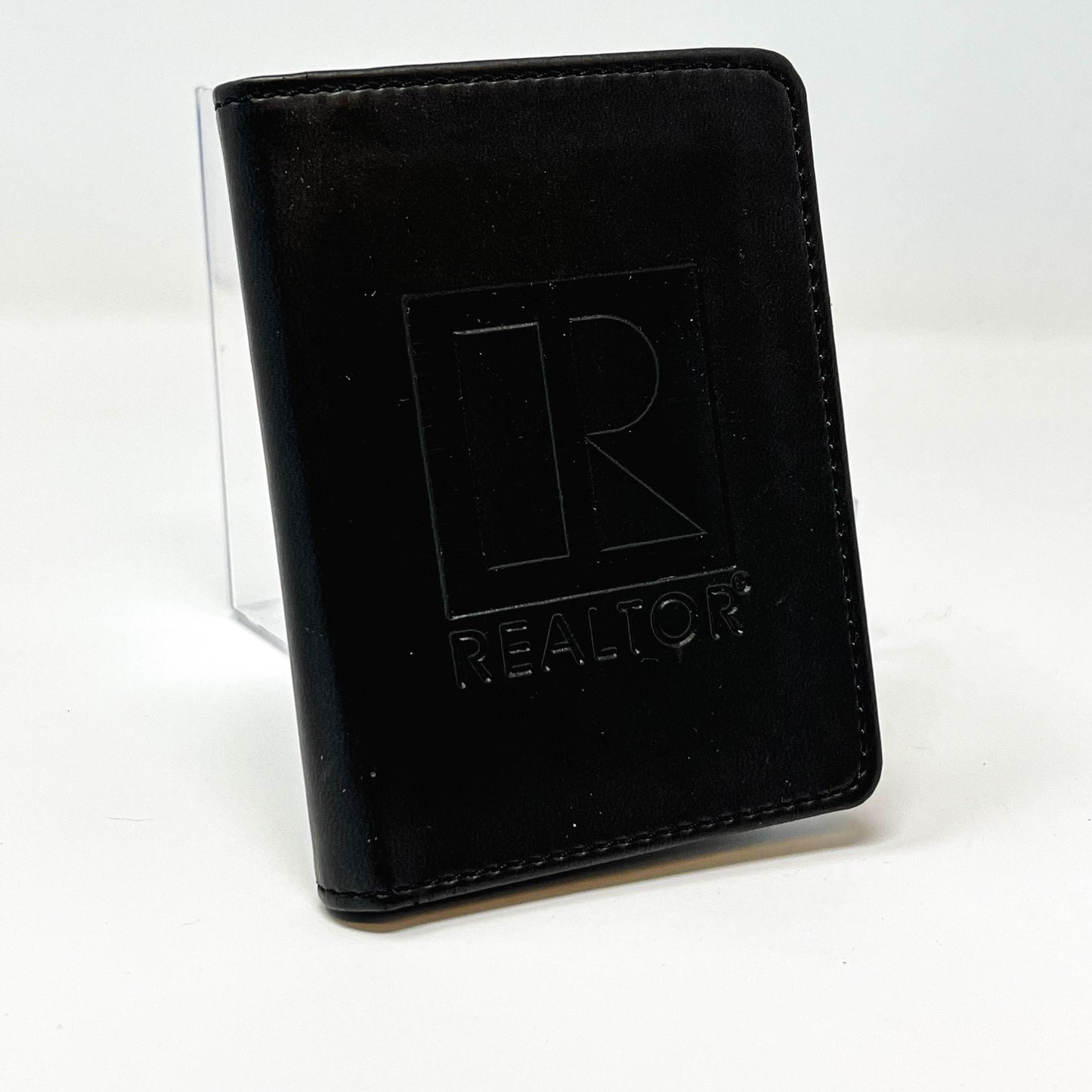 Wallet Black fold wallet leather like material embossed REALTOR branded logo on front holds 24 cards (24CW)