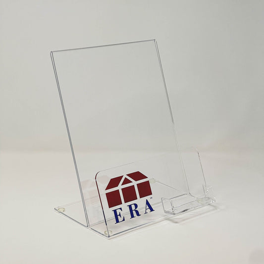 Indoor Flyer Stand Clear Brochure Box Holder ERA Logo Holds approx. 200-250 8 1/2" x 11" flyers with Business card holder attachment (INDER)