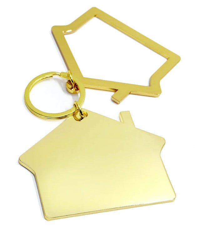 House Key Ring - 2 Houses on one - Large  - Silver (K2HS) or Gold (K2HG)