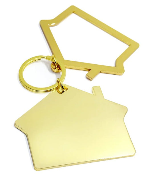 House Key Ring - 2 Houses on one - Large  - Silver (K2HS) or Gold (K2HG)