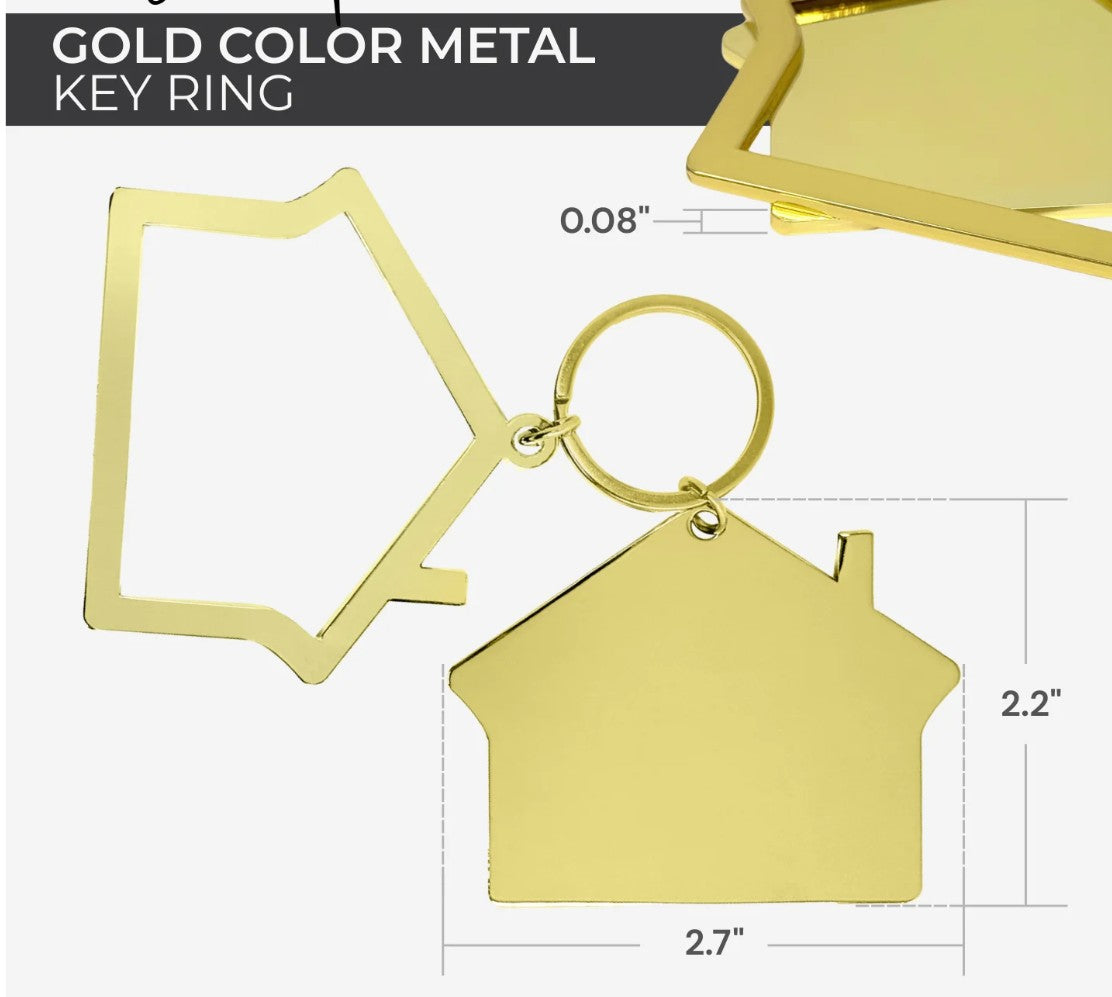 House Key Ring - 2 Houses on one - Large  - Silver (K2HS) or Gold (K2HG)