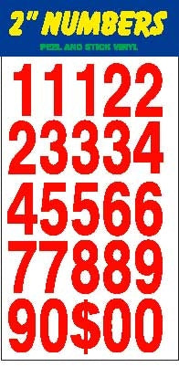 2 INCH- Vinyl 2 Inch Numbers Decal/ Sticker Assorted Colors (VS2NR VS2NB)