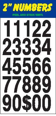 2 INCH- Vinyl 2 Inch Numbers Decal/ Sticker Assorted Colors (VS2NR VS2NB)