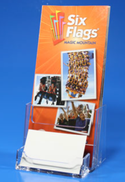 Indoor Flyer Brochure Pamphlet Holder Card Pocket Tri-Fold Literature Holder for material 4" wide x 9" tall with Business card holder attachment (TRIFC)