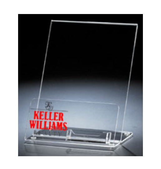 Indoor Flyer Stand Clear Brochure Holder Keller Williams Logo Red Holds approx. 200-250 8 1/2" x 11" flyers with Business card holder attachment  (INDKW)