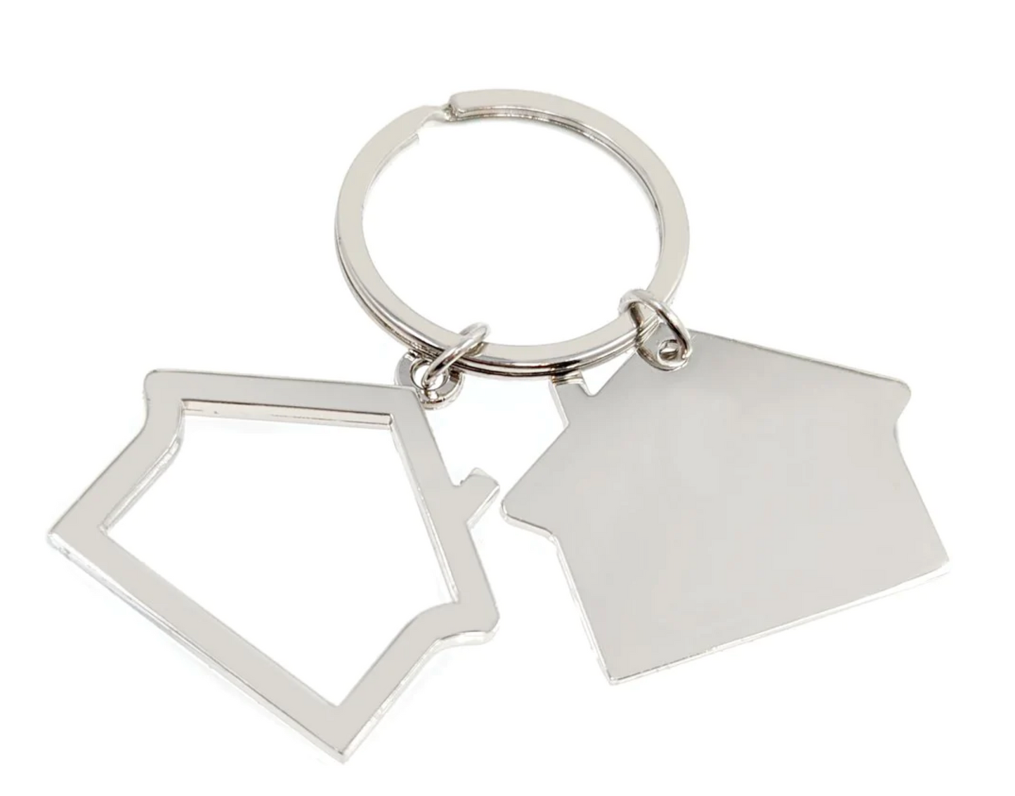 Key Ring Key Chain 2 Houses Metal 1 House solid 1 House is an outline (HRING)