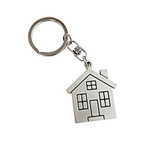 Key Ring Key Chain House Glossy Metal Stamped with a picture of a house (HKEYR)