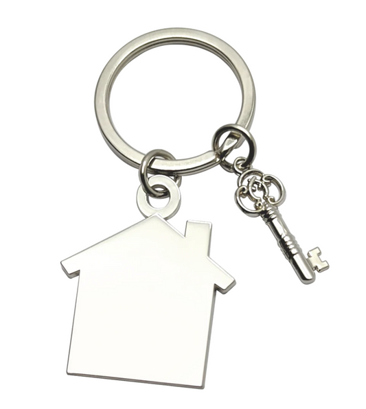 Key Ring Key Chain Houses Large House and Small Key antique Charm Key Ring blank on both side and can be engraved (HCKEY)