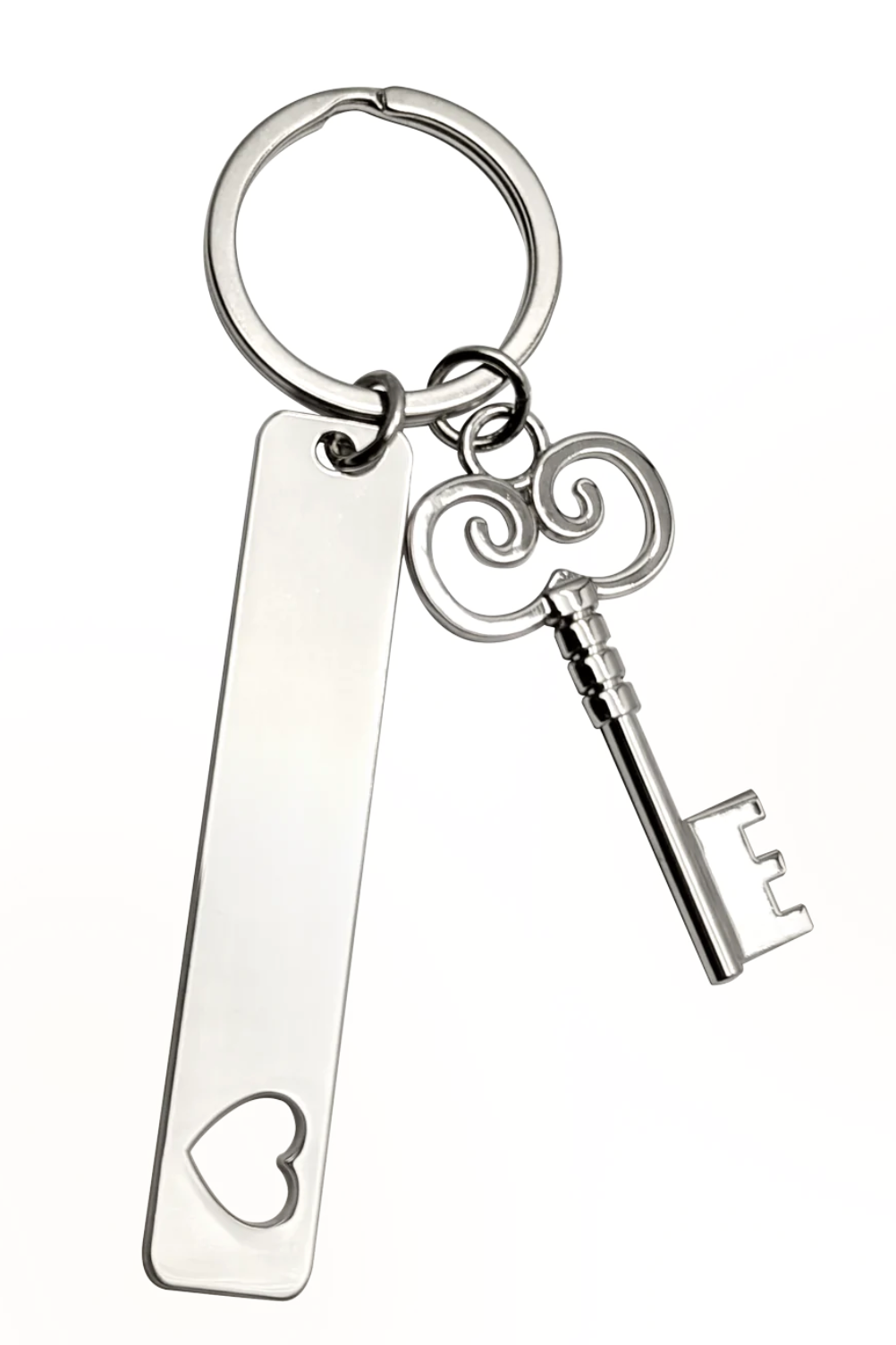 Key And Bar Key Ring Key Chain Large Antique Key and Bar with cutout Heart 2 charm ...
