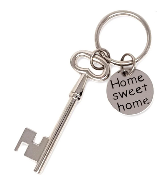 Key Ring Key Chain Large Antique Key with Home Sweet Home pendant inscription on both sides (HOMEK)
