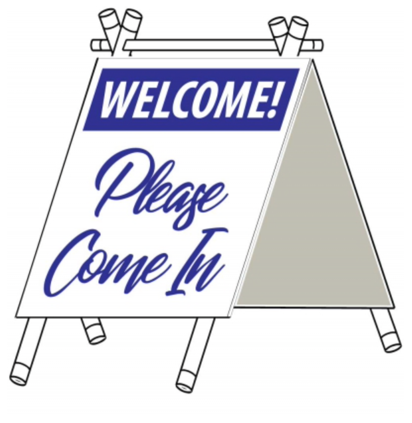 SMALL -Sign A Frame  Welcome Please Come In Blue small 12" wide x 22"tall PVC Lightweight (AFSMB)