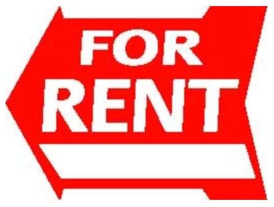 Sign Arrow Shape For Rent Red 23" wide x 17 1/2" tall double sided corrugated 3 Hanging holes on the top and bottom (SAFOR)