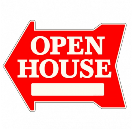 EXTRA LARGE Sign Arrow Shape Open House Red Extra Large Die Cut 31" wide x 22" tall double sided corrugated (AROPH)