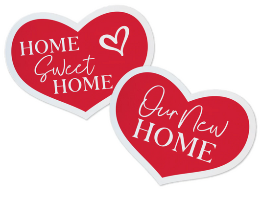 Sign Prop Heart Shape Home Sweet Home and Our New Home Red large corrugated 18"x24" double sided  (PROPO)