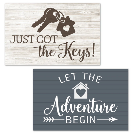 Sign Prop Just Got Keys Let the adventure begin 23"wide 15"tall double sided corrugated (PROPK)