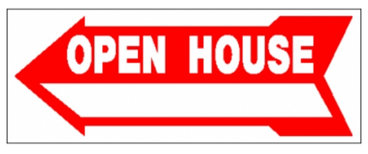 Sign Rider Corrugated Arrow Open House Red  9"tall x 24" wide double sided corrugated (CRHDO)
