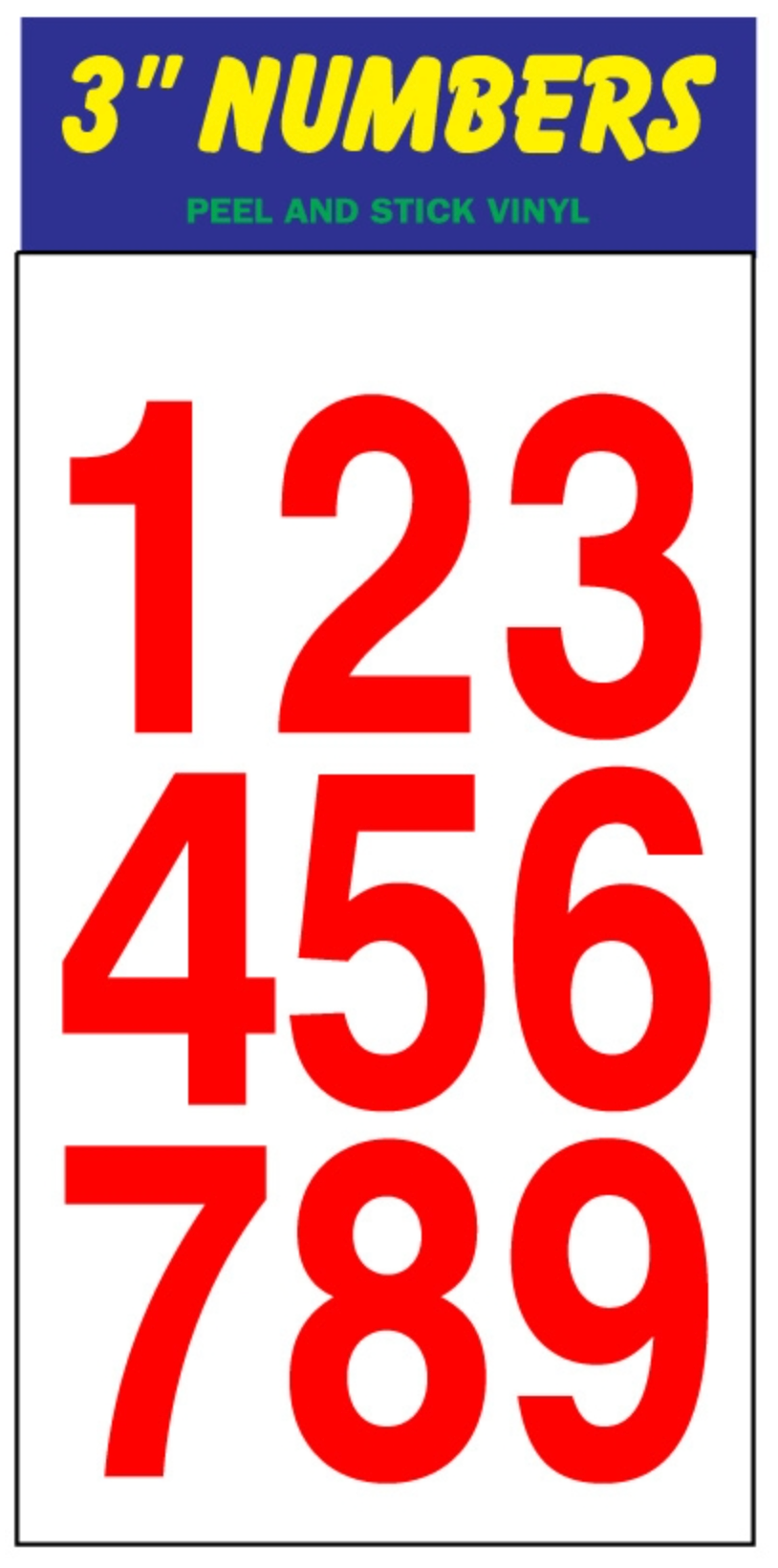 Vinyl 3 Inch Numbers Decal/ Sticker Assorted Colors (VS3NR VS3NB)
