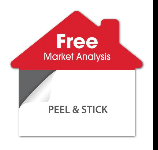Business Card Magnets-25 Pack House Shaped "Free Market Analysis" Peel and Stick Magnets peel off the adhesive liner and apply a business card (MFREE)