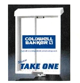 Outdoor Flyer Brochure Box Coldwell Banker logo accommodates 75 sheets of 8 1/2" x11" flyers  This item will strap around most yard posts with the cable tie or screw directly onto the post  (OBBCB)