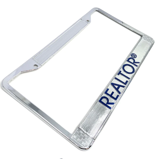 License Plate Frame Metal REALTORS branded logo in 2 Colors Silver and Gold (LMRLS LIPFG)