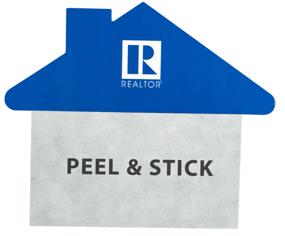 Business Card Magnets-25 Pack House Shaped "REALTOR" Logo Peel and Stick Magnets peel off the adhesive liner and apply a business card (MREAL)
