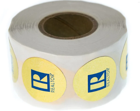 Stickers Round REALTOR branded logo Gold Foil Roll of 500 1"round (STGOL)